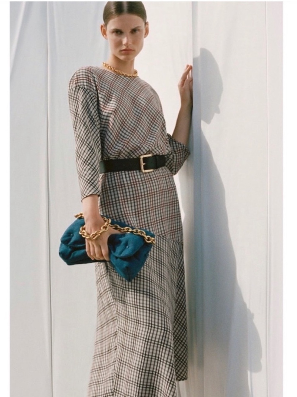 Zara Checked Open Back Midi Dress